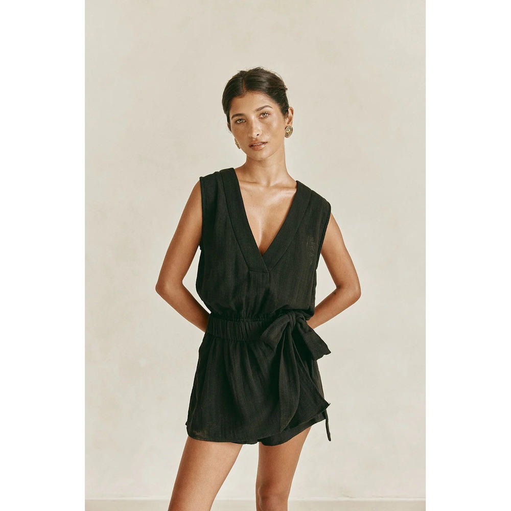 Sabo Skirt Sandy Playsuit in Black Size 4 Gauze Cotton Romper Beach Summer